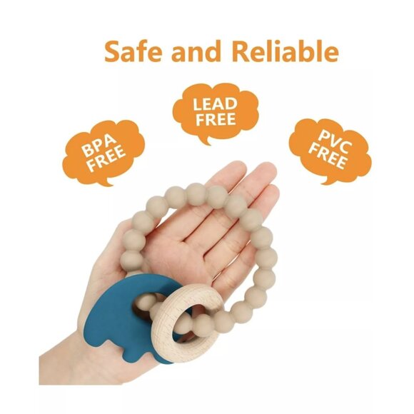 Silicone Baby Teether with Wooden Ring | Dual Hardness | BPA-Free | 2 Pcs - Picture 2 of 6